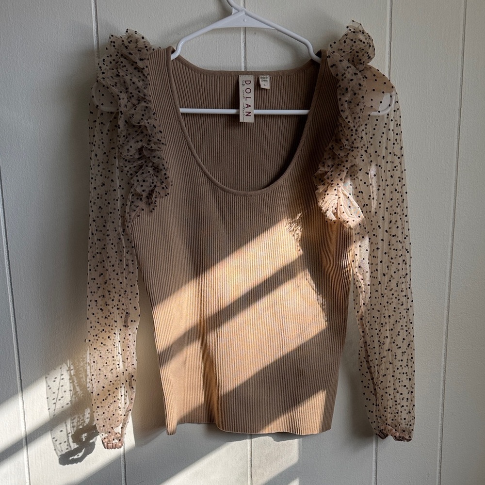 Anthologie Dolan Sheer-Sleeve Sweater Top Sz S